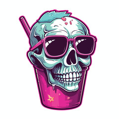 Skull chill out on cup of coffee illustration for t