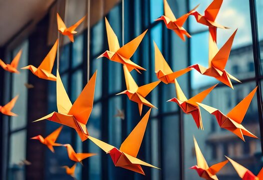 Background Of Origami Paper Birds Flying