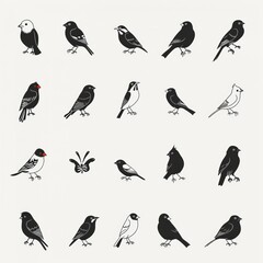 Collection of Black and White Bird Illustrations