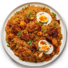 Fried rice with chicken and egg. Generative AI