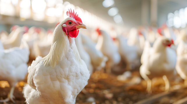 White chicken group animal in farm.