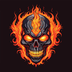 Skull head with fire. illustration for t shirt post