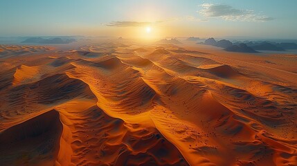 Desert landscape with dunes and a beautiful sunset.