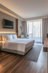 Peaceful Retreat in a Luxurious Ibis Hotel Room with Contemporary Amenities and Cityscape View