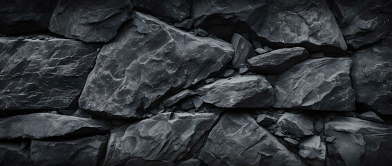 Black or dark gray rough grainy stone texture background - obrazy, fototapety, plakaty