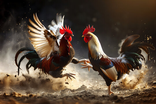Two Roosters fight in the morning