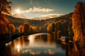 Tuinposter autumnal landscape, river Vltava, Czech republic, Europe  © usman