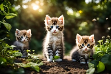 A cute little kittens in the garden 
