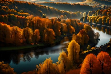 autumnal landscape, river Vltava, Czech republic, Europe 