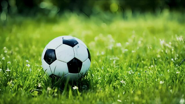 Soccer ball placed on a green grass field.
