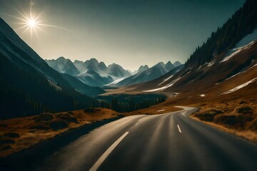 road in north mountains  - obrazy, fototapety, plakaty