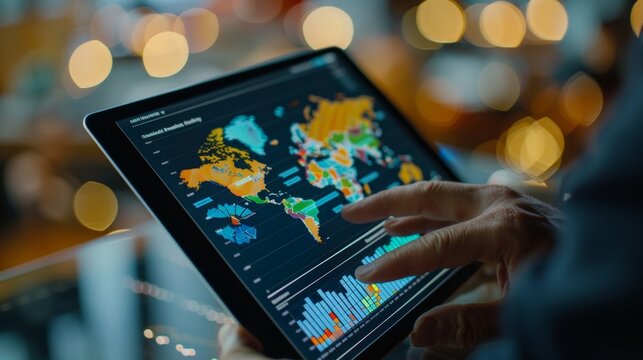 Global Agriculture in the Digital Age Analyzing Market Trends and Trade Data on a Tablet