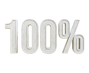 100 number percent 3d text white business concept illustration render on transparent background