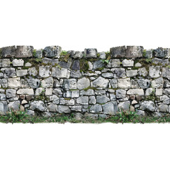stone wall with stone on white transparent background