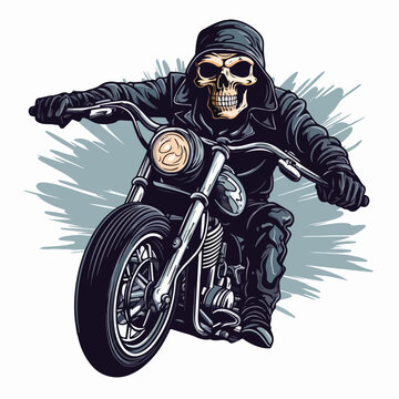 Skull riding vintage motorcycle. illustration for t