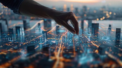 City Pulse Hands Connecting Digital Infrastructure Network Cables on Transparent Screen