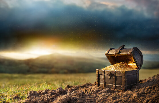 open treasure chest with shiny gold - biblical concept that your heart is where your treasure is - Matthew 6:21