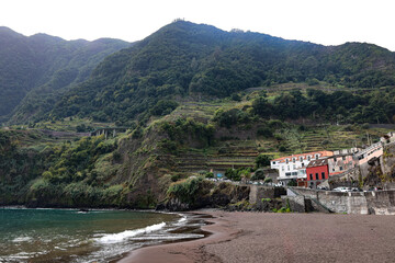 Praia do Porto do Seixal, Black Sand Beach, Madeira Island, Portugal