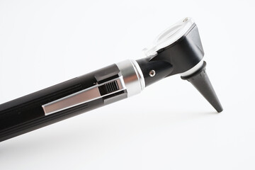 Otoscope isolated on white background for otolaryngologist or ENT physician doctor examining senior...