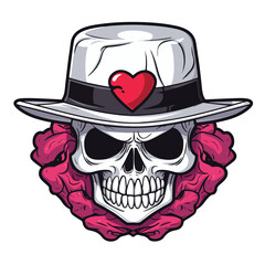 Skull wear bucket hat with love sign illustration f