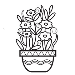 Flower pot outline coloring page hand drawn wallart