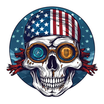 Skull with bitcoin eyes and flag illustration for t