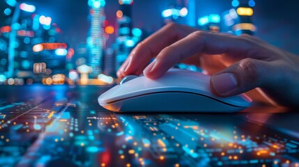 Urban Wellness Technology and Health Data in the Cityscape Hands on Mouse with Digital Projections