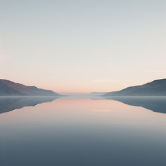 Mountain lake reflection on water and natural environment in the morning sunrise. Nature lake shore scenery. generative AI