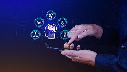 Power soft skills, multi skills responsibility HR human resources concept, personal attribute development, Digital Personality, problem solving, adaptability, collaboration, leadership, creativity