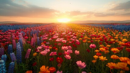 Plantation of tulips and flowers.