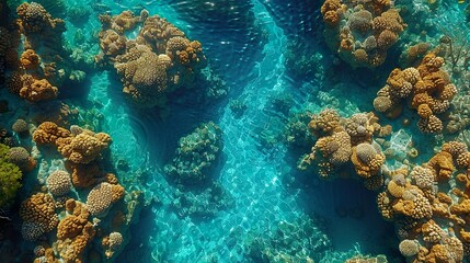Coral landscape in crystal clear waters.