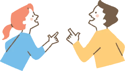 Foto op Plexiglas 指を差して上を向いている男性と女性_色 © きなこもち