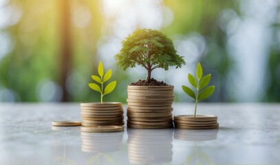 ESG concept of environmental, social, and governance. ESG small tree on stack coins idea for esg investment sustainable organizational development. account the environment