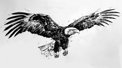 Ink Drawing of Soaring Eagle