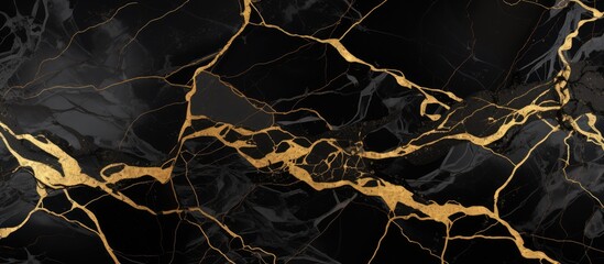 Black Marble with Gold Veins Pattern for Product Design, Slab Tile Texture - obrazy, fototapety, plakaty