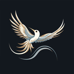 Stylized flying bird icon isolated objects on black