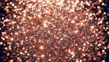 A rose gold glitter bokeh texture background, filled with the radiance of bright and pink champagne sparkles