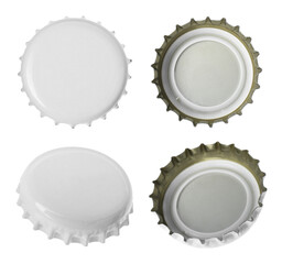 Beer bottle cap isolated on white, different sides - 761897480