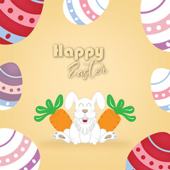 minimalist vector design for happy Easter celebrations. with a combination of pastel colors, eggs, carrots, rabbits suitable for social media posts
