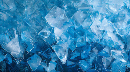 Abstract blue ice crystal texture. Close-up of frozen shards background with place for text.
