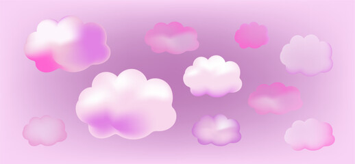 A set of Gradient pink clouds. 3d vector realistic illustration for Valentine's Day,children's theme, mother's day.