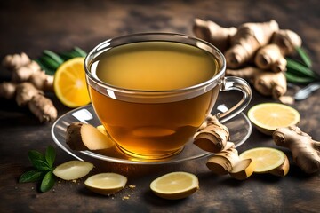 A glass cup of ginger tea 