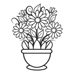 Flower pot outline coloring page printable wall art