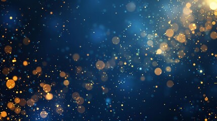 Dark blue and gold abstract Christmas background with shining particles and bokeh lights - obrazy, fototapety, plakaty