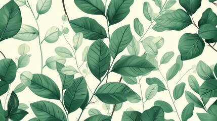 Green Plant and Leaf Pattern, Hand-Drawn Botanical Illustration Wallpaper