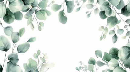 Poster Serene watercolor border frame with delicate eucalyptus leaves and twigs © Jelena