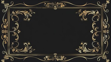 Vintage Gold Rectangle Frame Illustration for Web Presentation, Double Line Horizontal Border in Oriental Style for 16x9 Projects