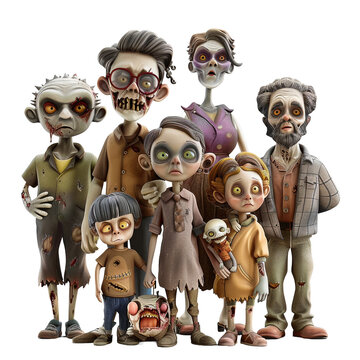 zombie family - vector cartoon illustration isolated on white background 3d render Generative AI	