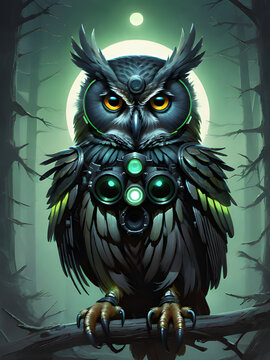 Green Robot Owl With Eye