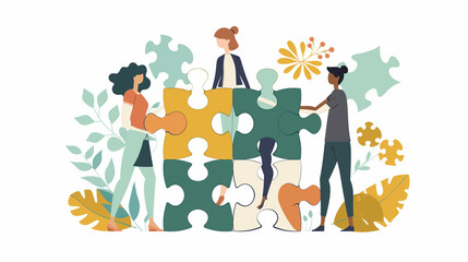 Fototapeta premium Business concept. Team metaphor. people connecting puzzle elements. Vector illustration flat design style. Symbol of teamwork, cooperation, partnership vector.